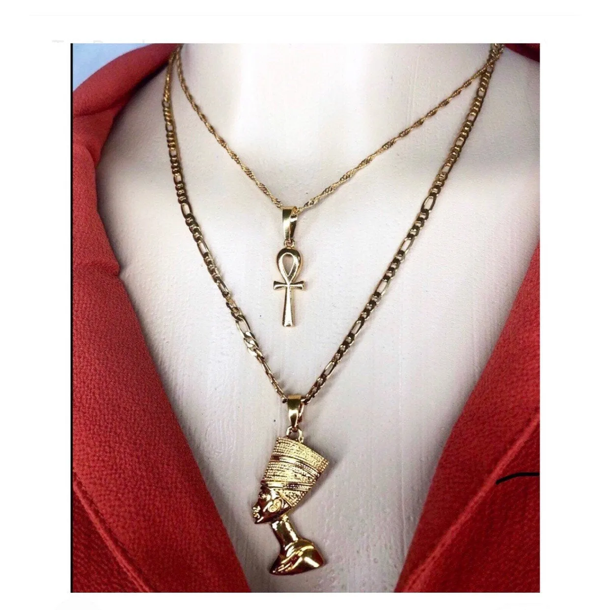 ANKH NECKLACE and Nefertiti necklace set ,anhk necklace , Nefertiti necklace ,mini anhk , women anhk, men anhk, men Nefertiti necklace ,anhk