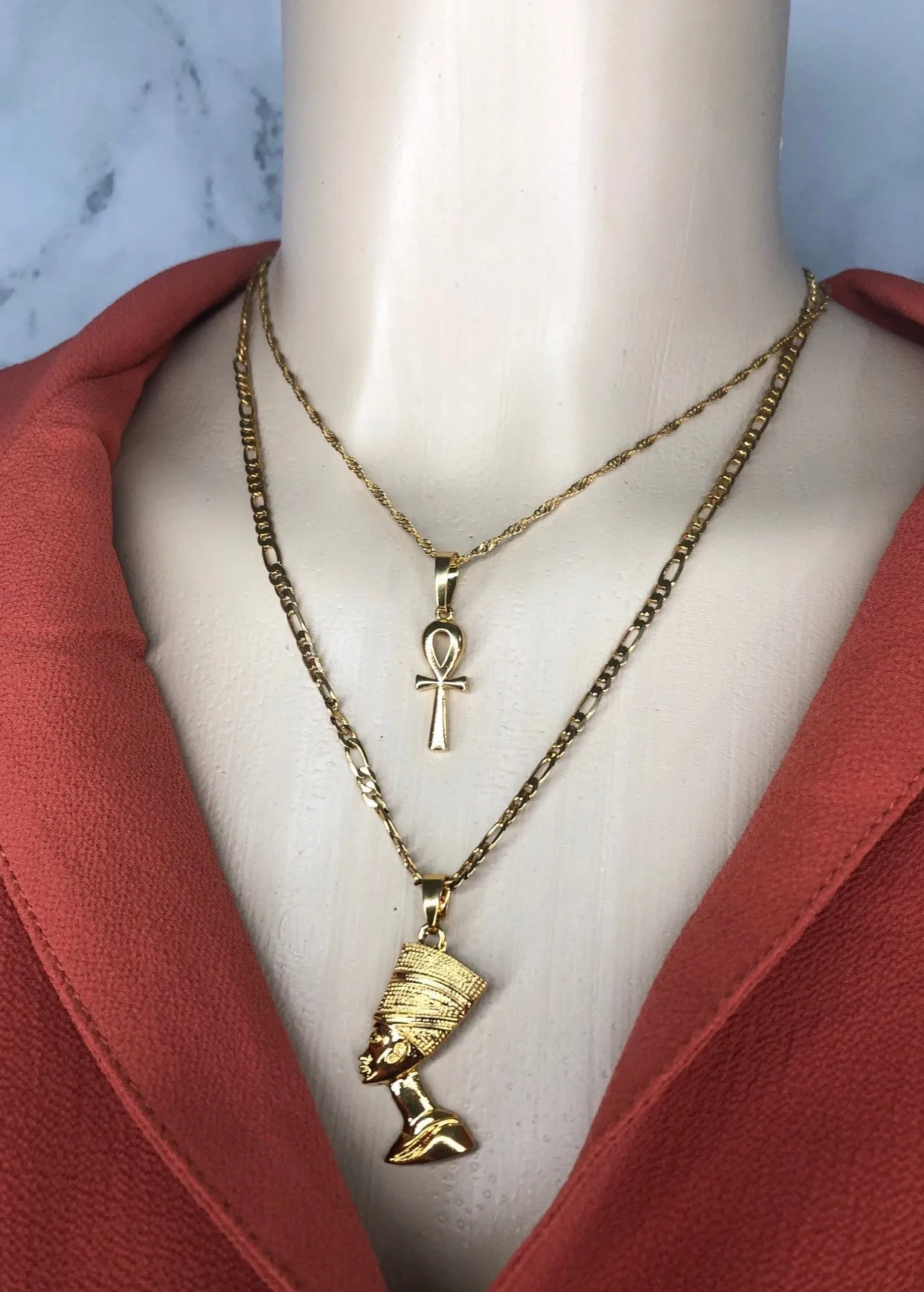 ANKH NECKLACE and Nefertiti necklace set ,anhk necklace , Nefertiti necklace ,mini anhk , women anhk, men anhk, men Nefertiti necklace ,anhk