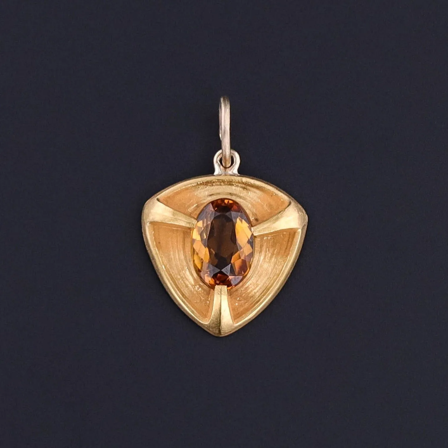 Antique Citrine Shield Charm of 14k Gold