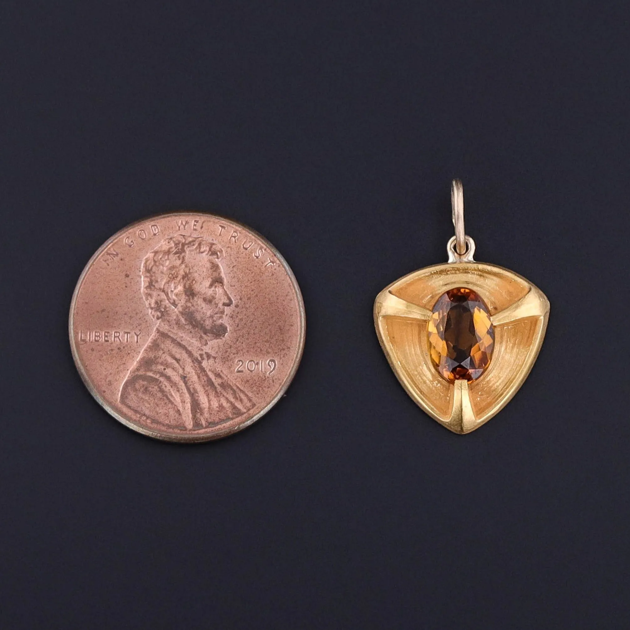 Antique Citrine Shield Charm of 14k Gold