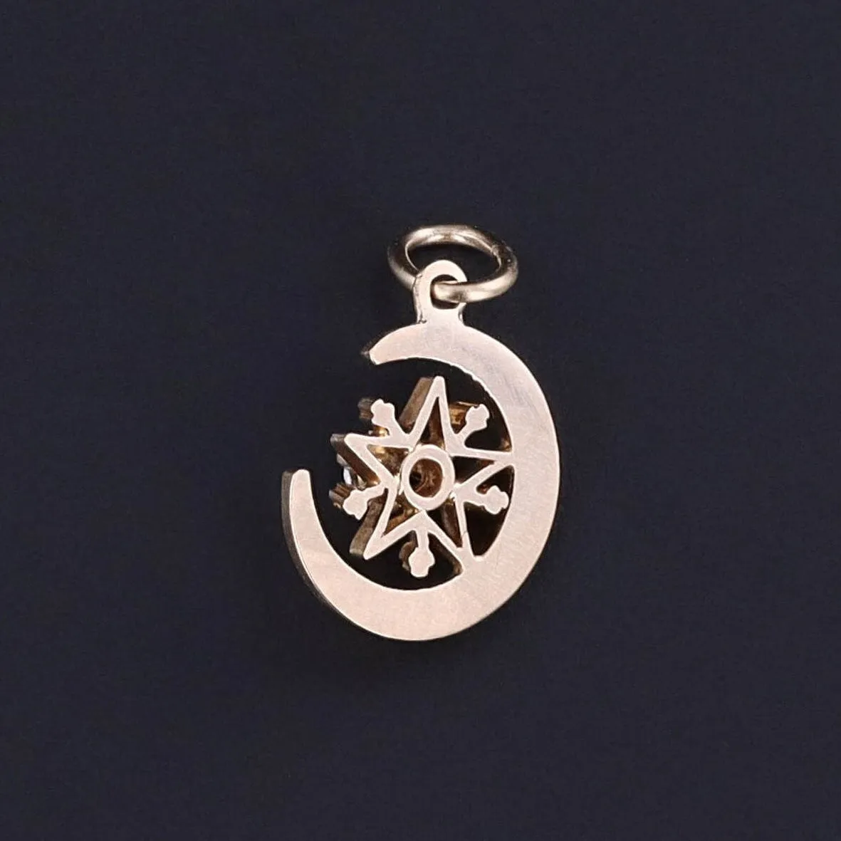 Antique Diamond Crescent Charm of 14k Gold