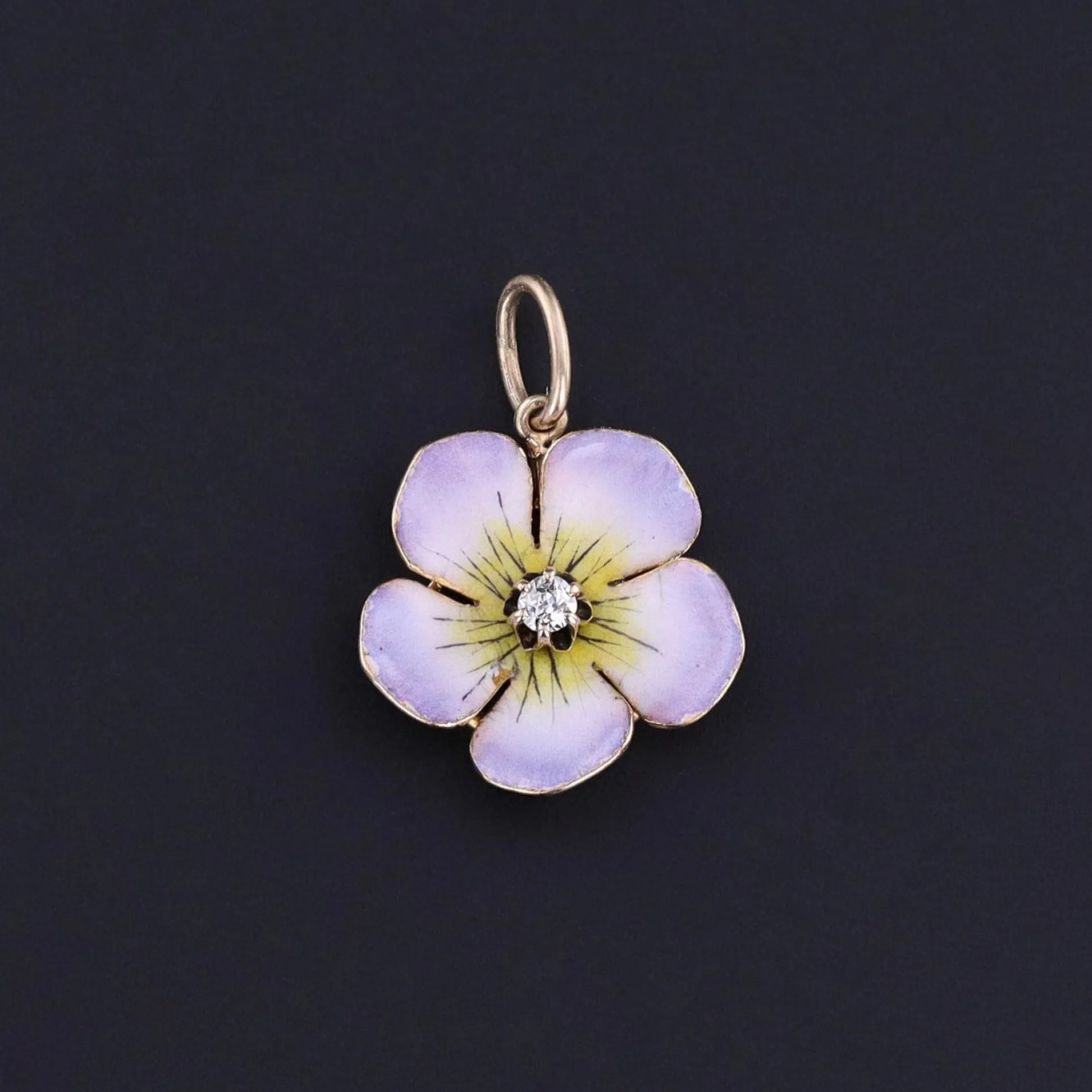 Antique Enamel Flower Charm of 14k Gold