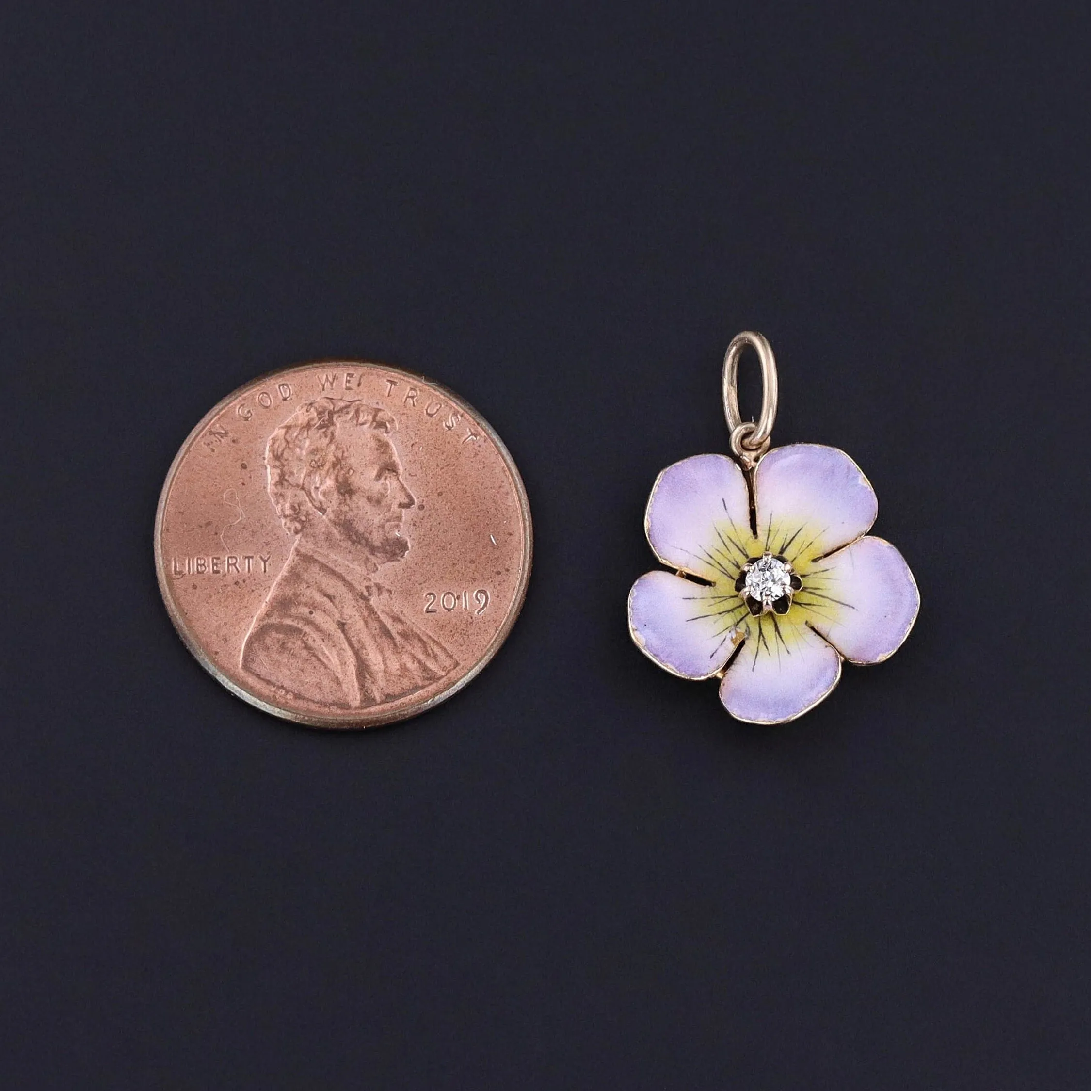 Antique Enamel Flower Charm of 14k Gold