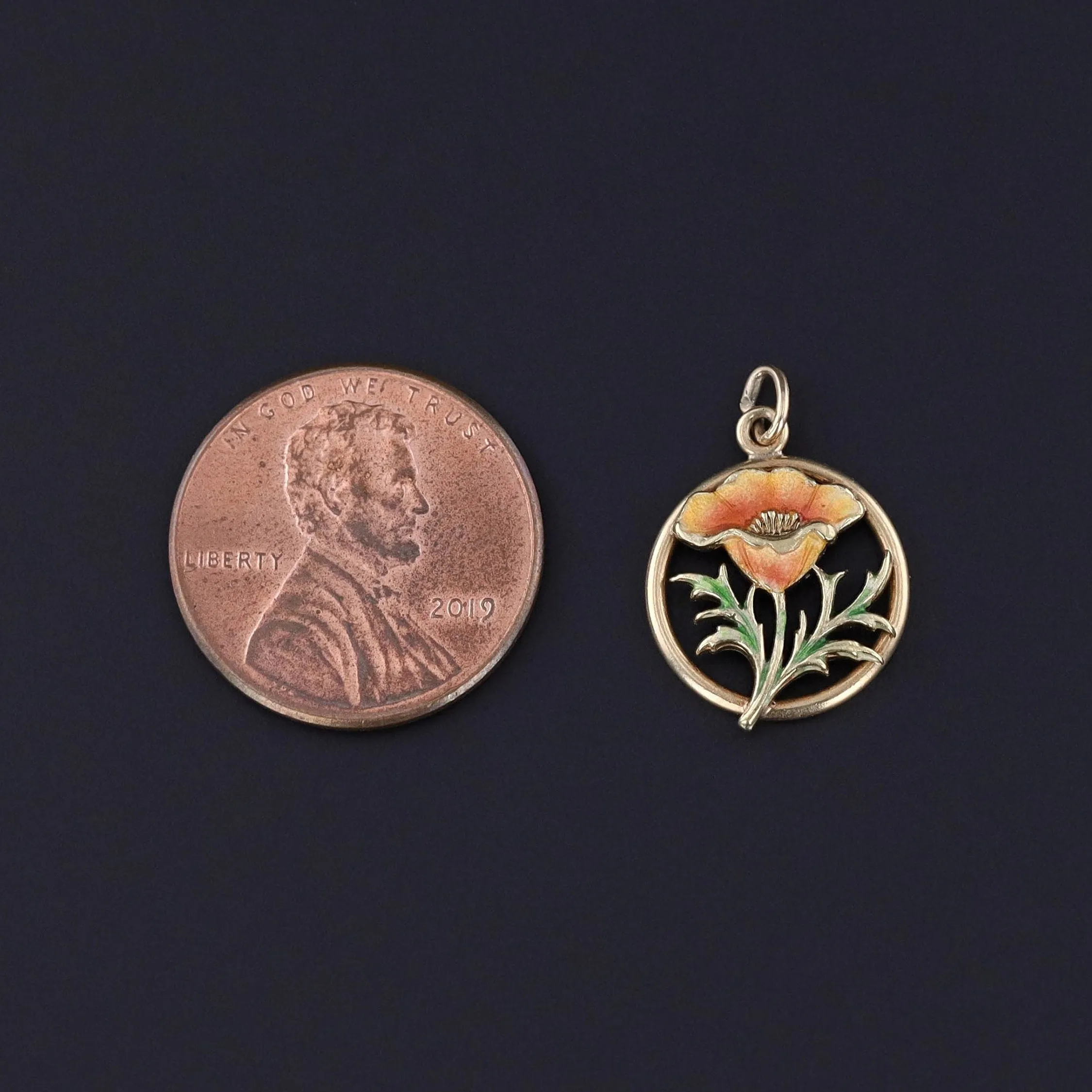 Antique Enamel Flower Charm of 14k Gold