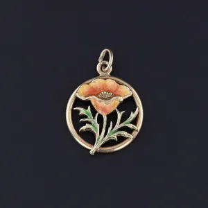 Antique Enamel Flower Charm of 14k Gold