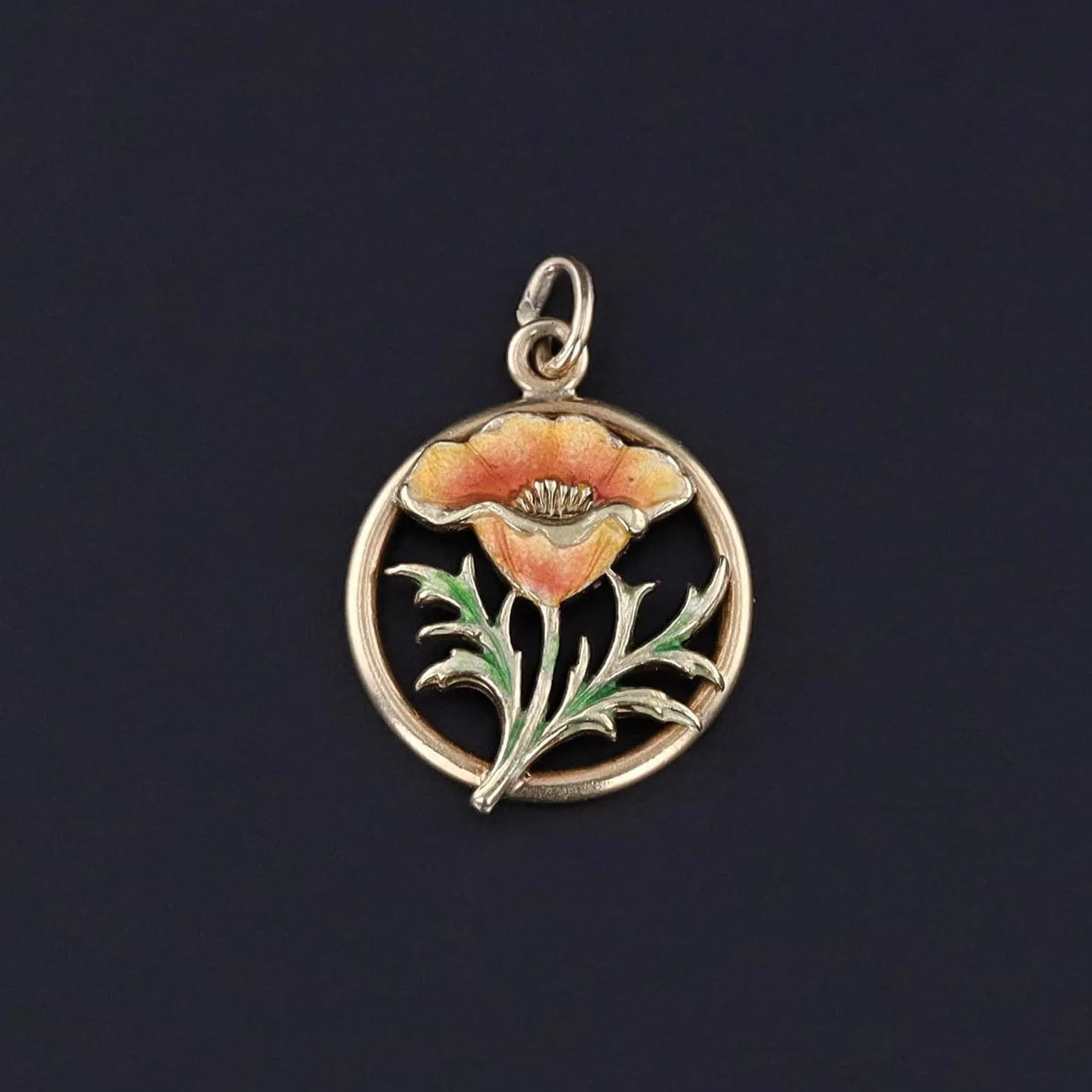 Antique Enamel Flower Charm of 14k Gold