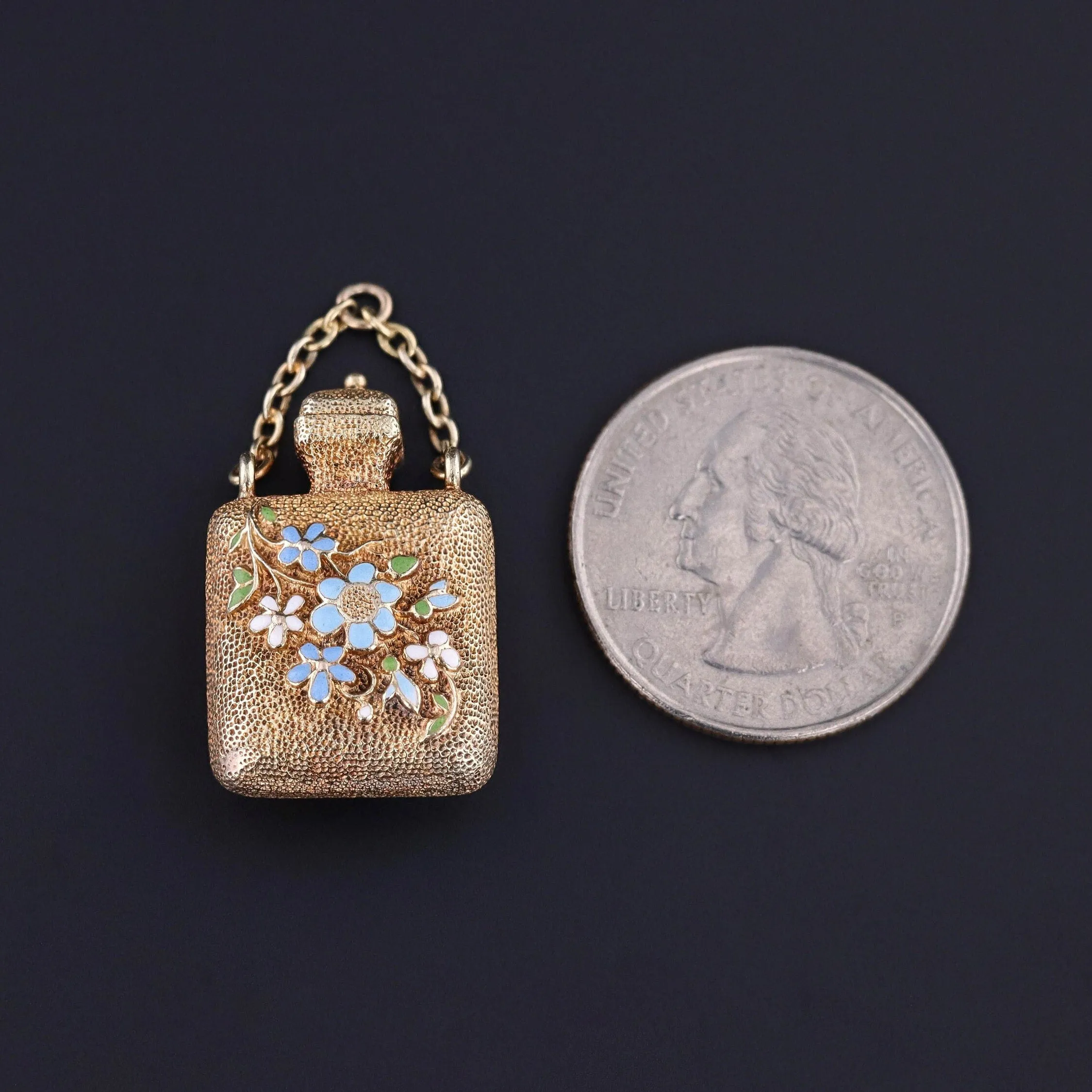 Antique Enamel Perfume Charm of 14k Gold