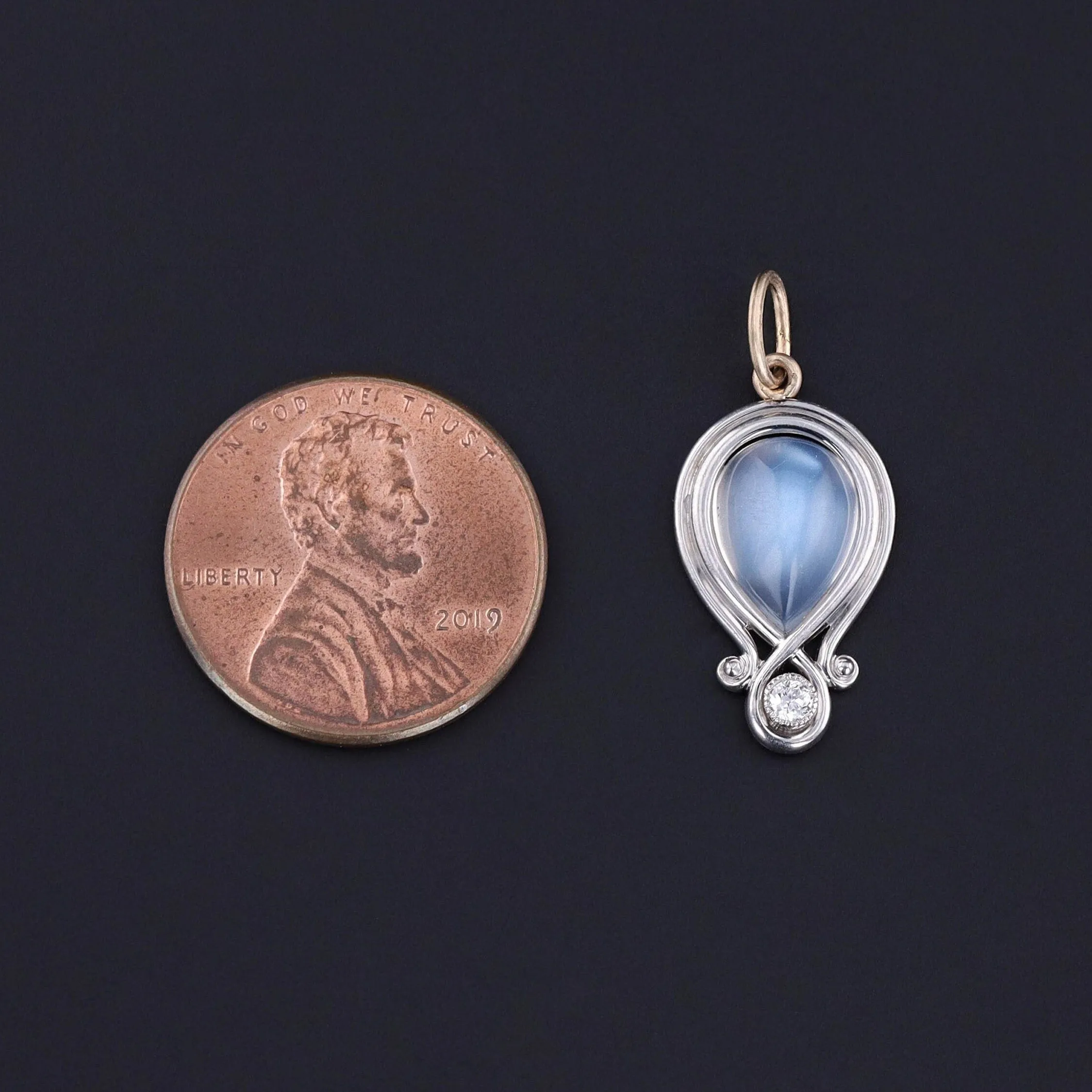 Antique Moonstone Charm of Platinum & 14k Gold