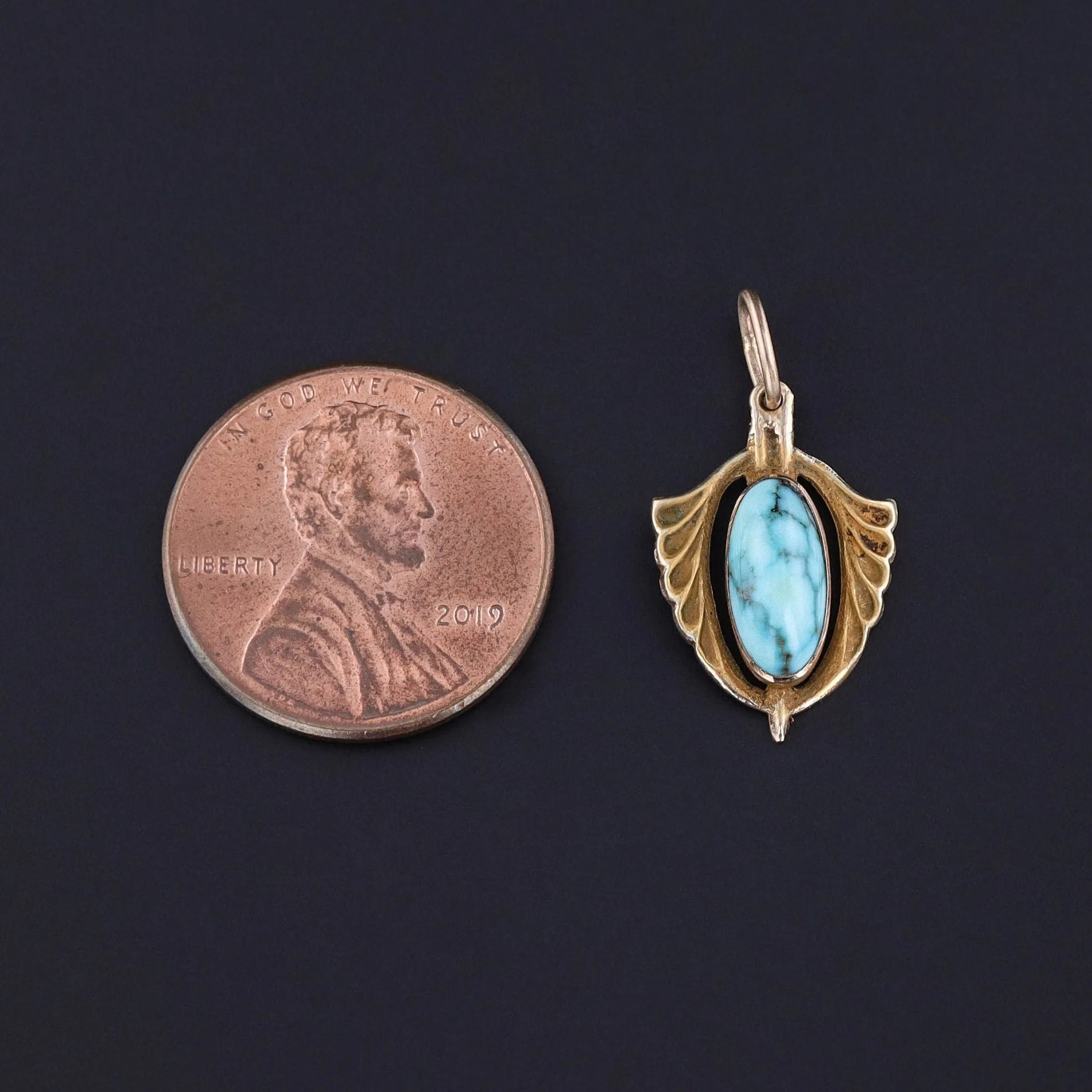 Antique Turquoise Charm of 14k Gold