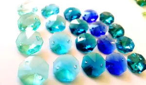 Assorted Blues Octagon Beads, 14mm Chandelier Crystals Prisms
