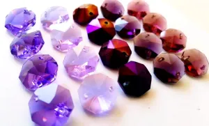 Assorted Purples Set Octagon Beads, 14mm Chandelier Crystals Prisms Pack of 20