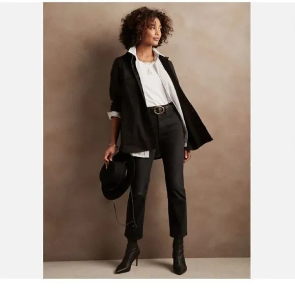 Banana Republic Black High-Rise Cropped Y2k Bootcut Jean Size 30/10 TALL RT$100