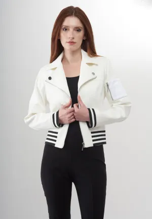 BCJ 1809D Solid Vegan Leather Zip Up Jacket with Knit Trim