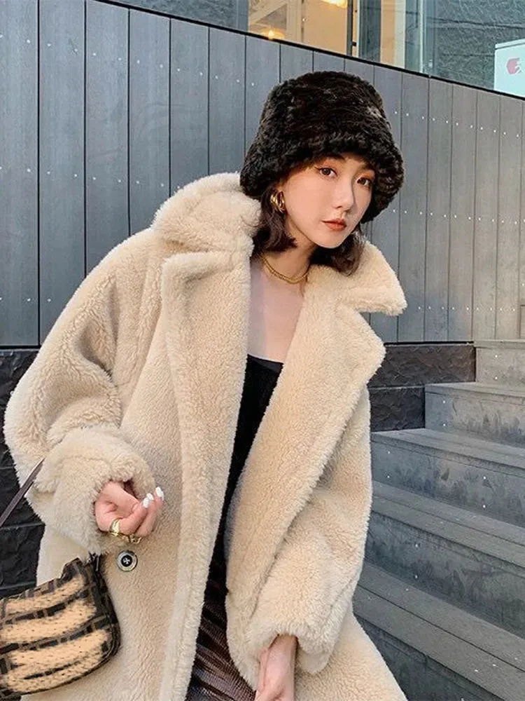 Bella Philosophy Women Winter Faux Fur Warm Long Coat Long Sleeve Female Thick Teddy Bear Coat Casual Loose Oversize Outwears