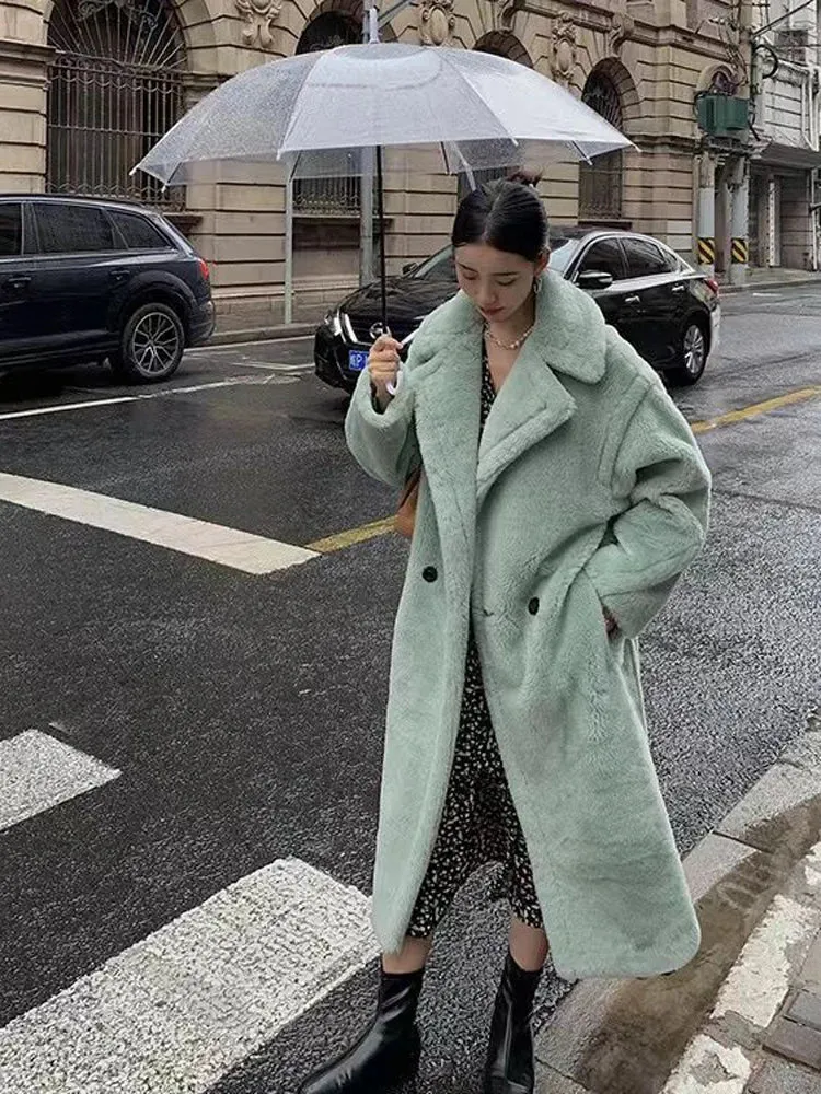 Bella Philosophy Women Winter Faux Fur Warm Long Coat Long Sleeve Female Thick Teddy Bear Coat Casual Loose Oversize Outwears