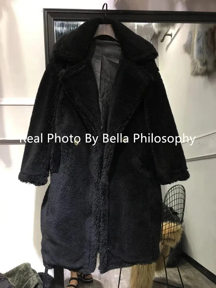 Bella Philosophy Women Winter Faux Fur Warm Long Coat Long Sleeve Female Thick Teddy Bear Coat Casual Loose Oversize Outwears