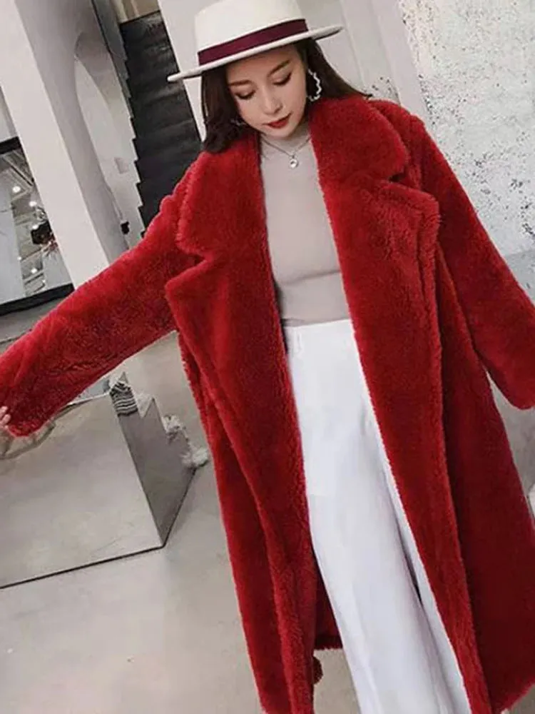 Bella Philosophy Women Winter Faux Fur Warm Long Coat Long Sleeve Female Thick Teddy Bear Coat Casual Loose Oversize Outwears