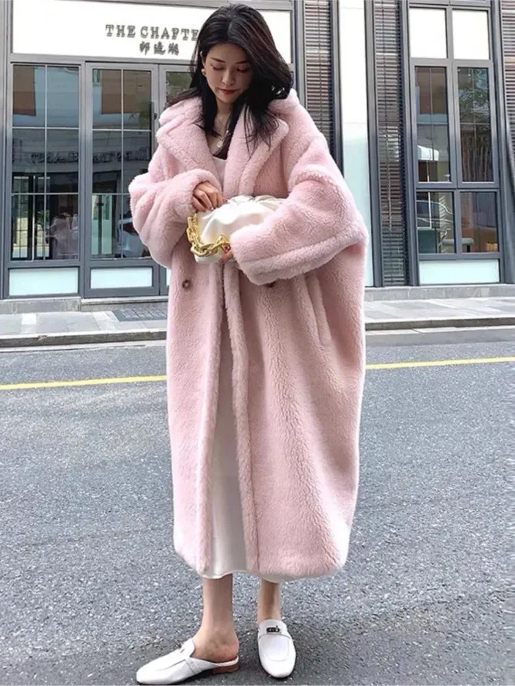 Bella Philosophy Women Winter Faux Fur Warm Long Coat Long Sleeve Female Thick Teddy Bear Coat Casual Loose Oversize Outwears