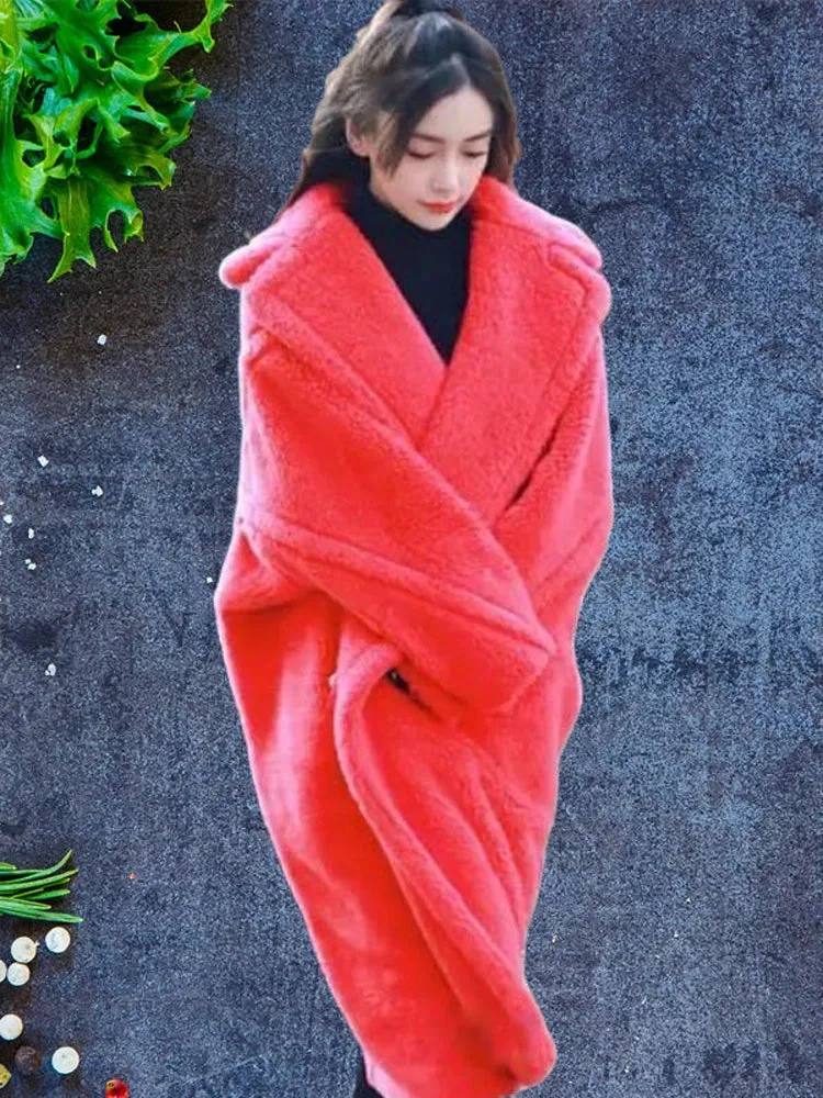 Bella Philosophy Women Winter Faux Fur Warm Long Coat Long Sleeve Female Thick Teddy Bear Coat Casual Loose Oversize Outwears