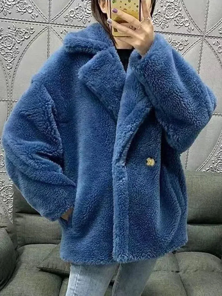 Bella Philosophy Women Winter Faux Fur Warm Long Coat Long Sleeve Female Thick Teddy Bear Coat Casual Loose Oversize Outwears