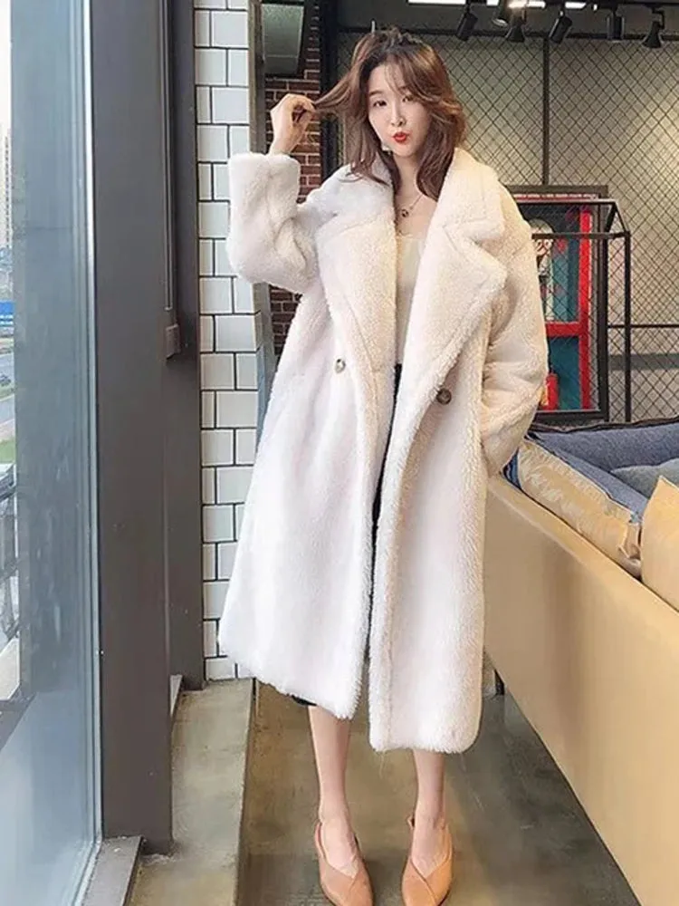 Bella Philosophy Women Winter Faux Fur Warm Long Coat Long Sleeve Female Thick Teddy Bear Coat Casual Loose Oversize Outwears