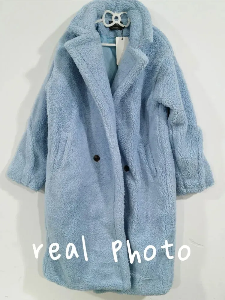 Bella Philosophy Women Winter Faux Fur Warm Long Coat Long Sleeve Female Thick Teddy Bear Coat Casual Loose Oversize Outwears