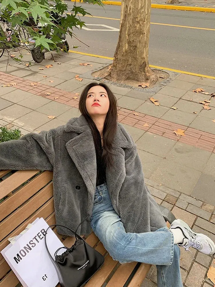 Bella Philosophy Women Winter Faux Fur Warm Long Coat Long Sleeve Female Thick Teddy Bear Coat Casual Loose Oversize Outwears