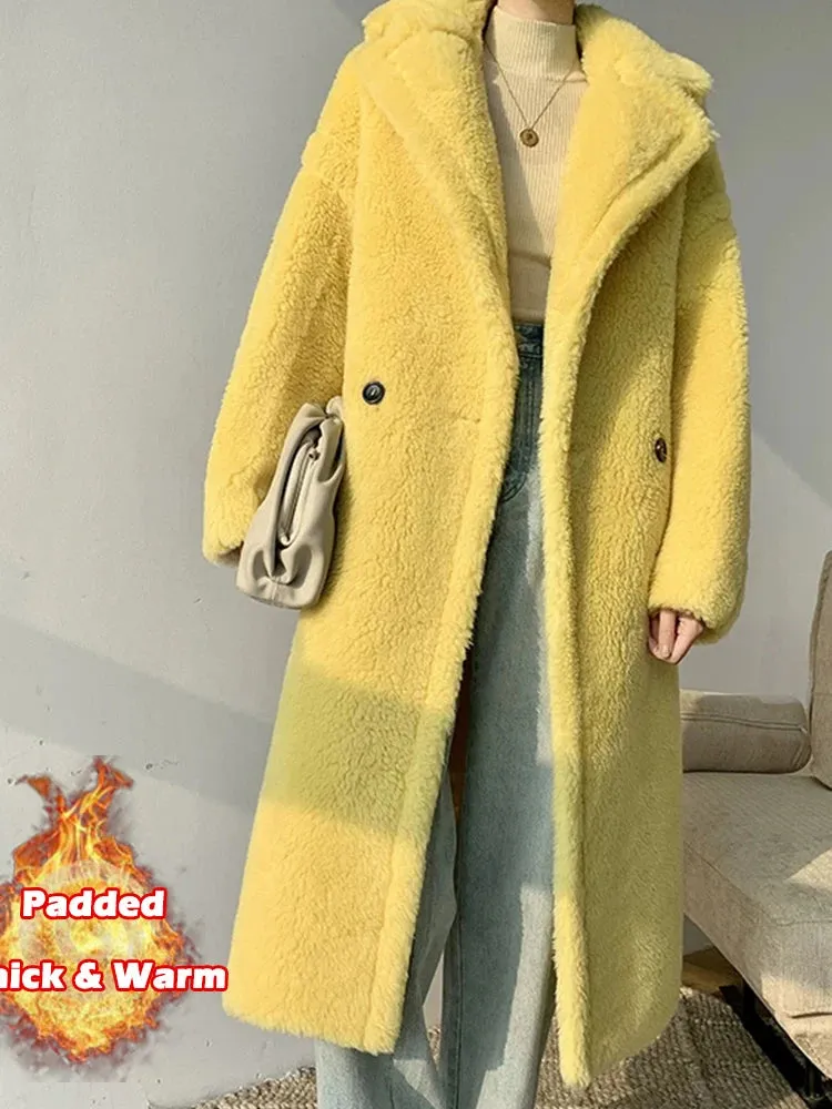 Bella Philosophy Women Winter Faux Fur Warm Long Coat Long Sleeve Female Thick Teddy Bear Coat Casual Loose Oversize Outwears