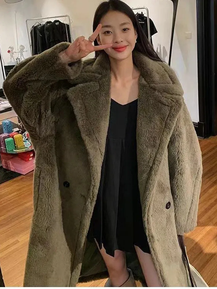 Bella Philosophy Women Winter Faux Fur Warm Long Coat Long Sleeve Female Thick Teddy Bear Coat Casual Loose Oversize Outwears