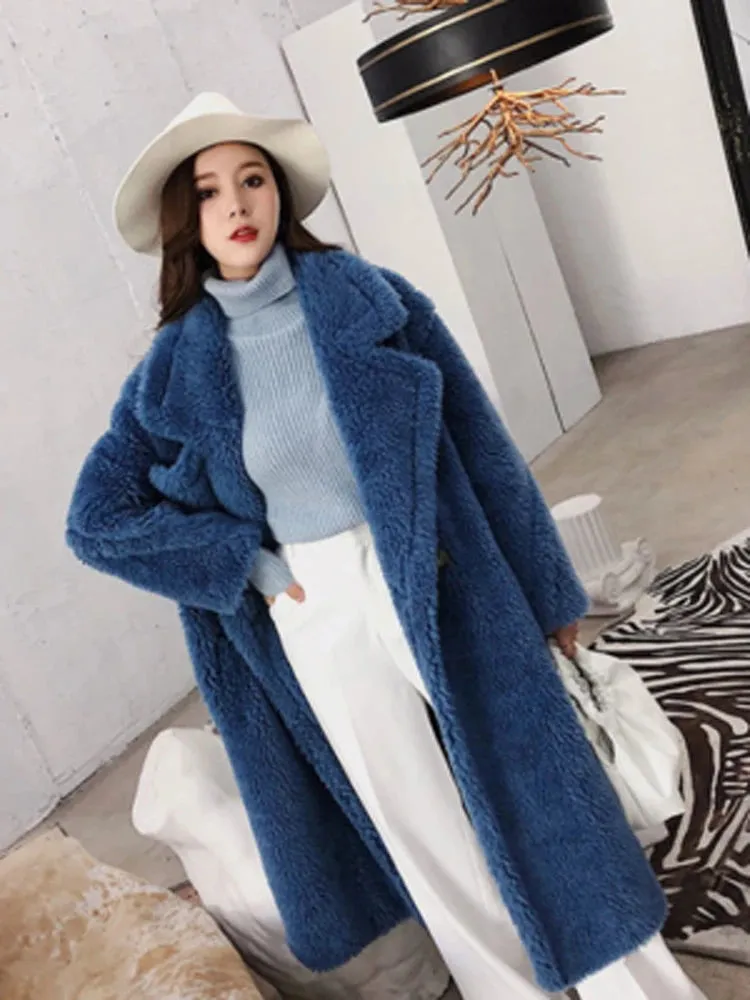 Bella Philosophy Women Winter Faux Fur Warm Long Coat Long Sleeve Female Thick Teddy Bear Coat Casual Loose Oversize Outwears