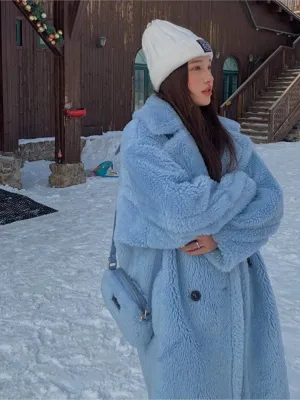 Bella Philosophy Women Winter Faux Fur Warm Long Coat Long Sleeve Female Thick Teddy Bear Coat Casual Loose Oversize Outwears