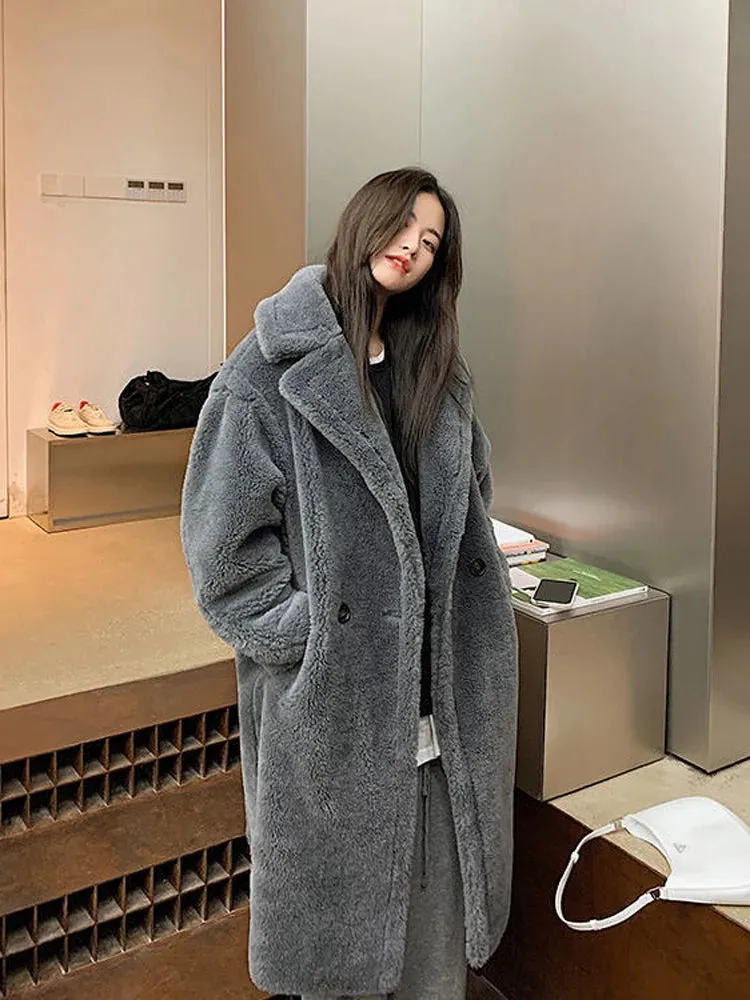Bella Philosophy Women Winter Faux Fur Warm Long Coat Long Sleeve Female Thick Teddy Bear Coat Casual Loose Oversize Outwears
