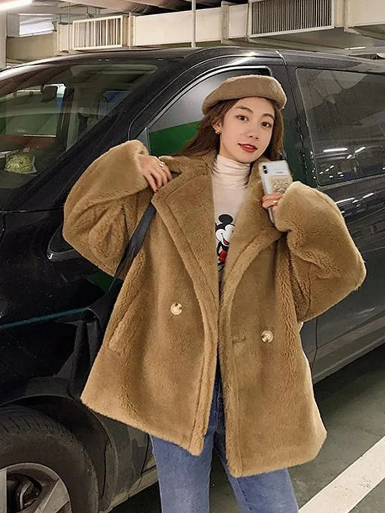 Bella Philosophy Women Winter Faux Fur Warm Long Coat Long Sleeve Female Thick Teddy Bear Coat Casual Loose Oversize Outwears