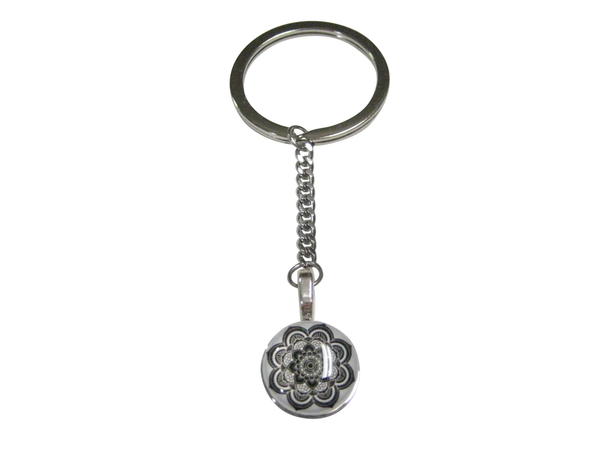 Black and White Toned Mandala Design Pendant Keychain