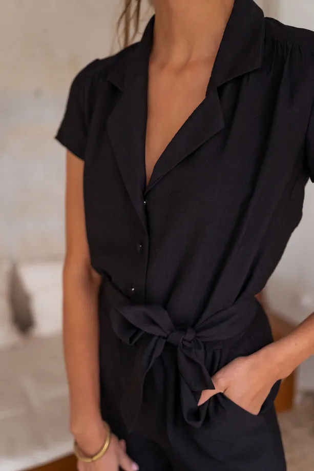 Black Belted Button Down Jumpsuit