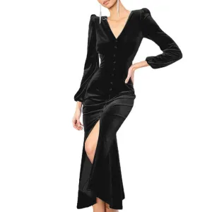 Black Button Down Midi Dress