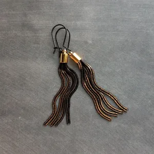 Black Gold Chain Earrings, black tassel earring, herringbone chain earring, chain fringe earring long chain earring long black chain earring