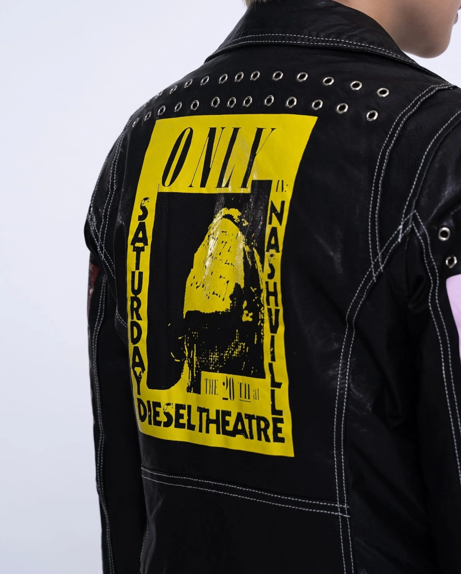 Black Patch Distressed Punk Leather Jacket