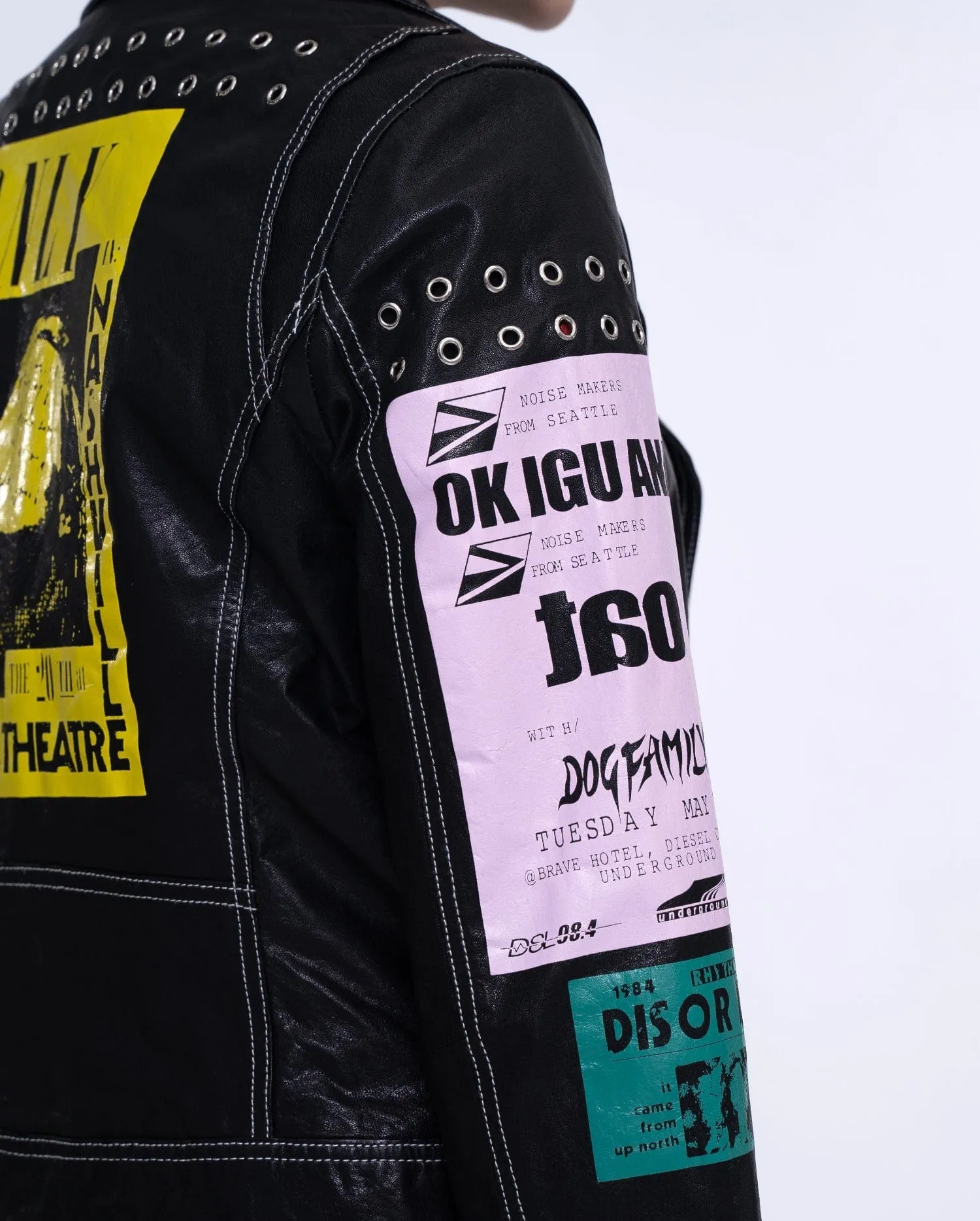 Black Patch Distressed Punk Leather Jacket