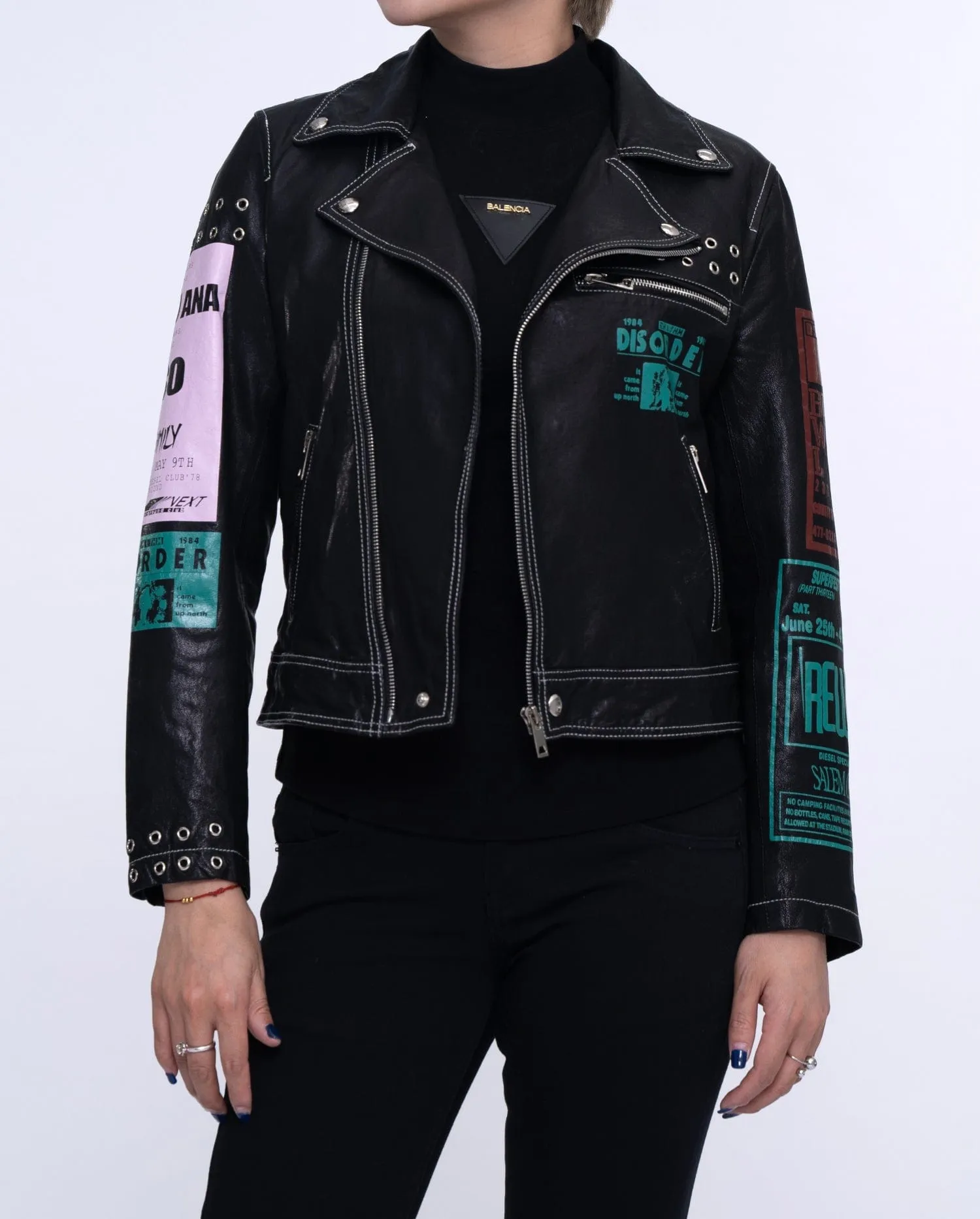 Black Patch Distressed Punk Leather Jacket