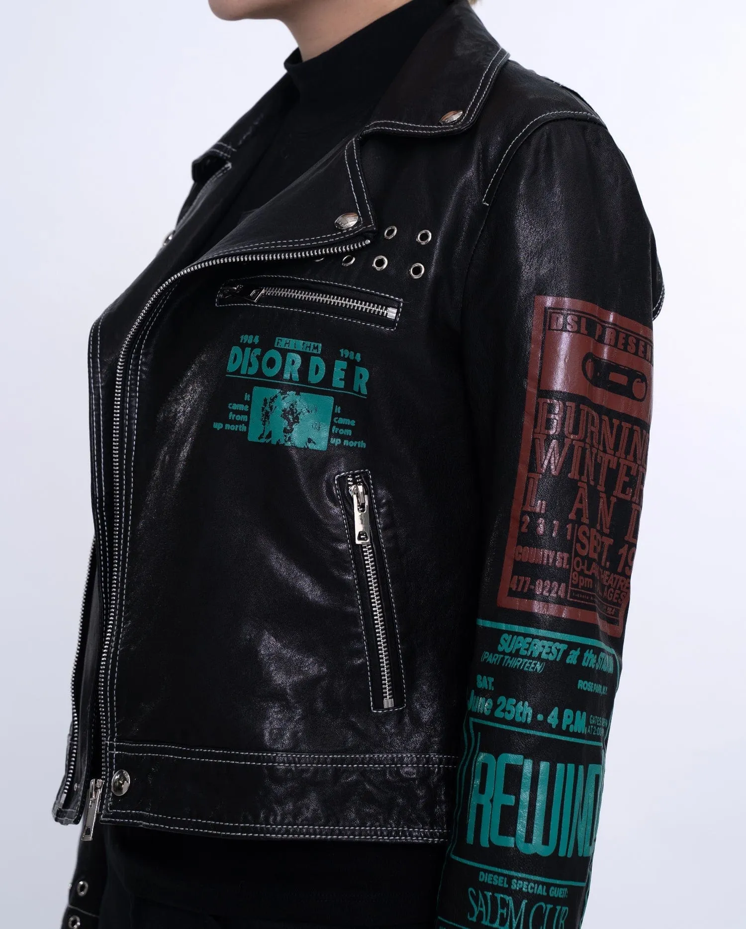Black Patch Distressed Punk Leather Jacket