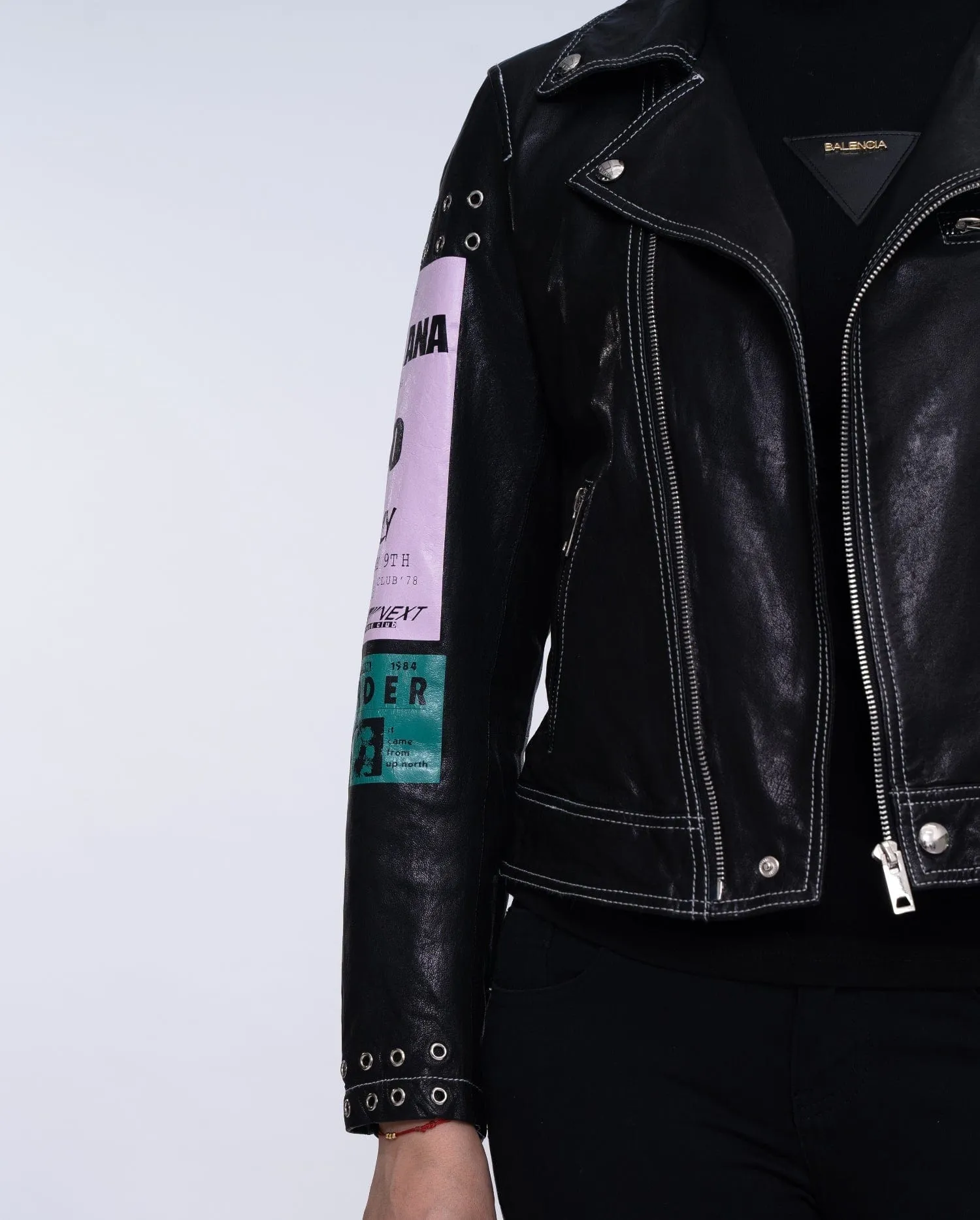 Black Patch Distressed Punk Leather Jacket