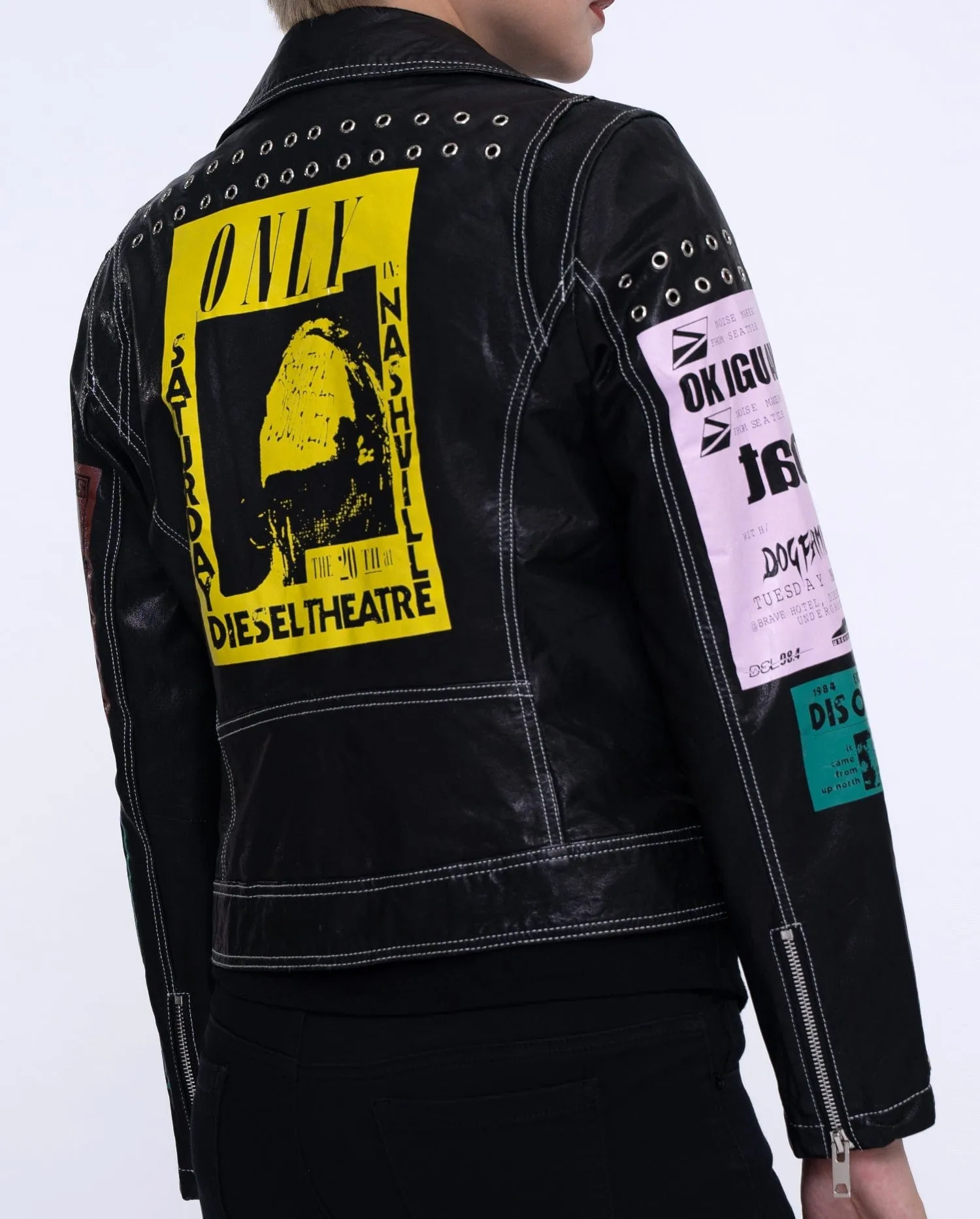 Black Patch Distressed Punk Leather Jacket