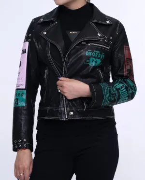 Black Patch Distressed Punk Leather Jacket