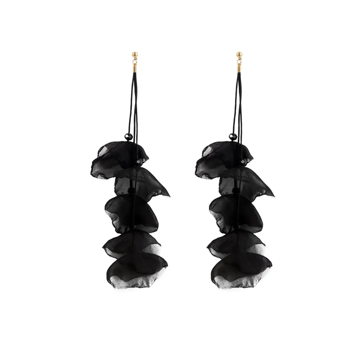 Black Polyster & 18K Gold-Plated Five-Petal Drop Earrings