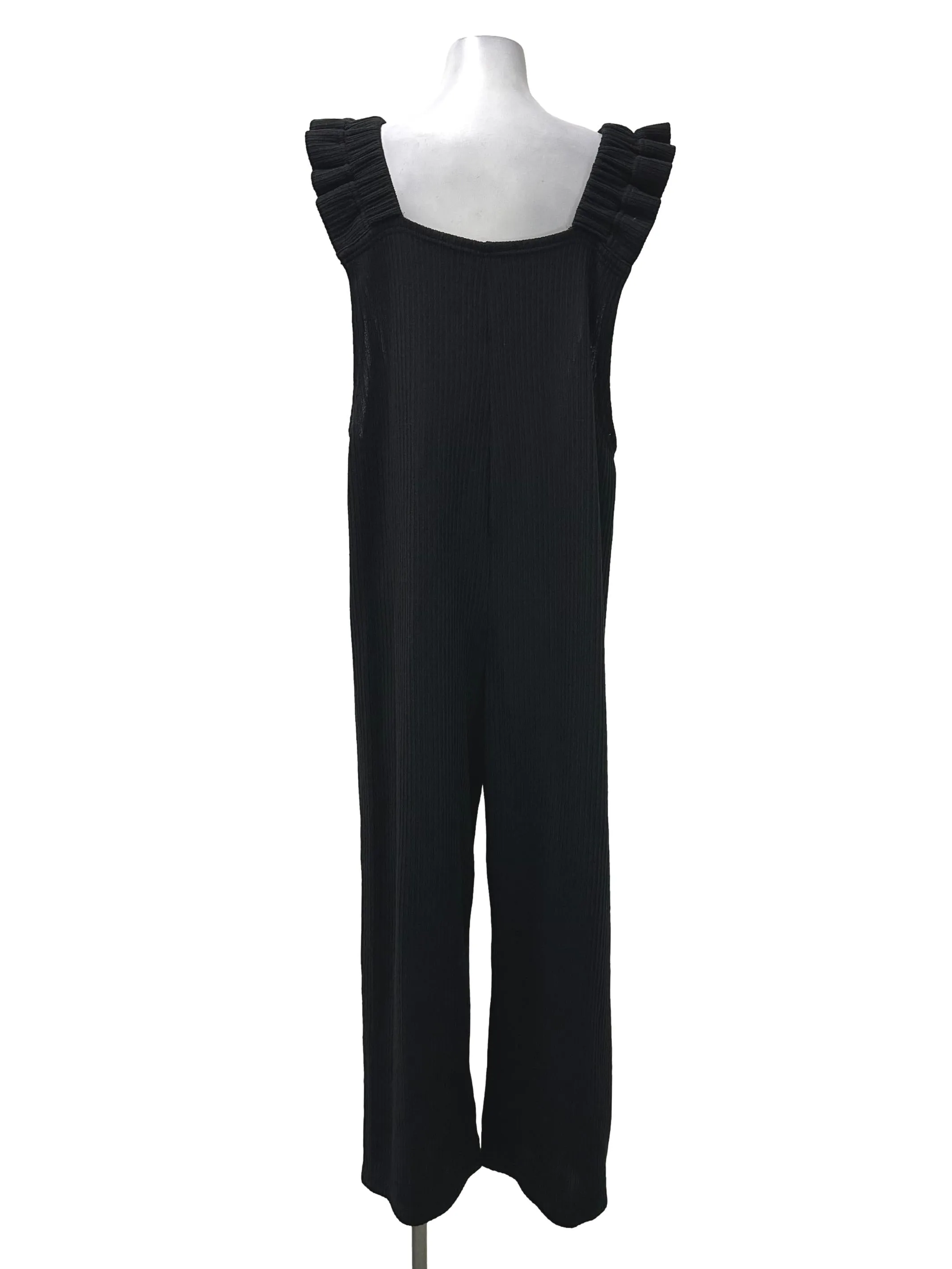 Black Ruffled Ribbed Jumpsuit