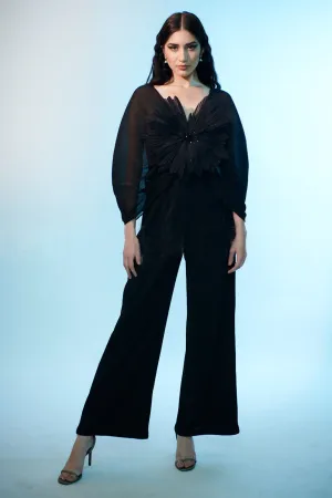 Black Sequins Floral Jumpsuit