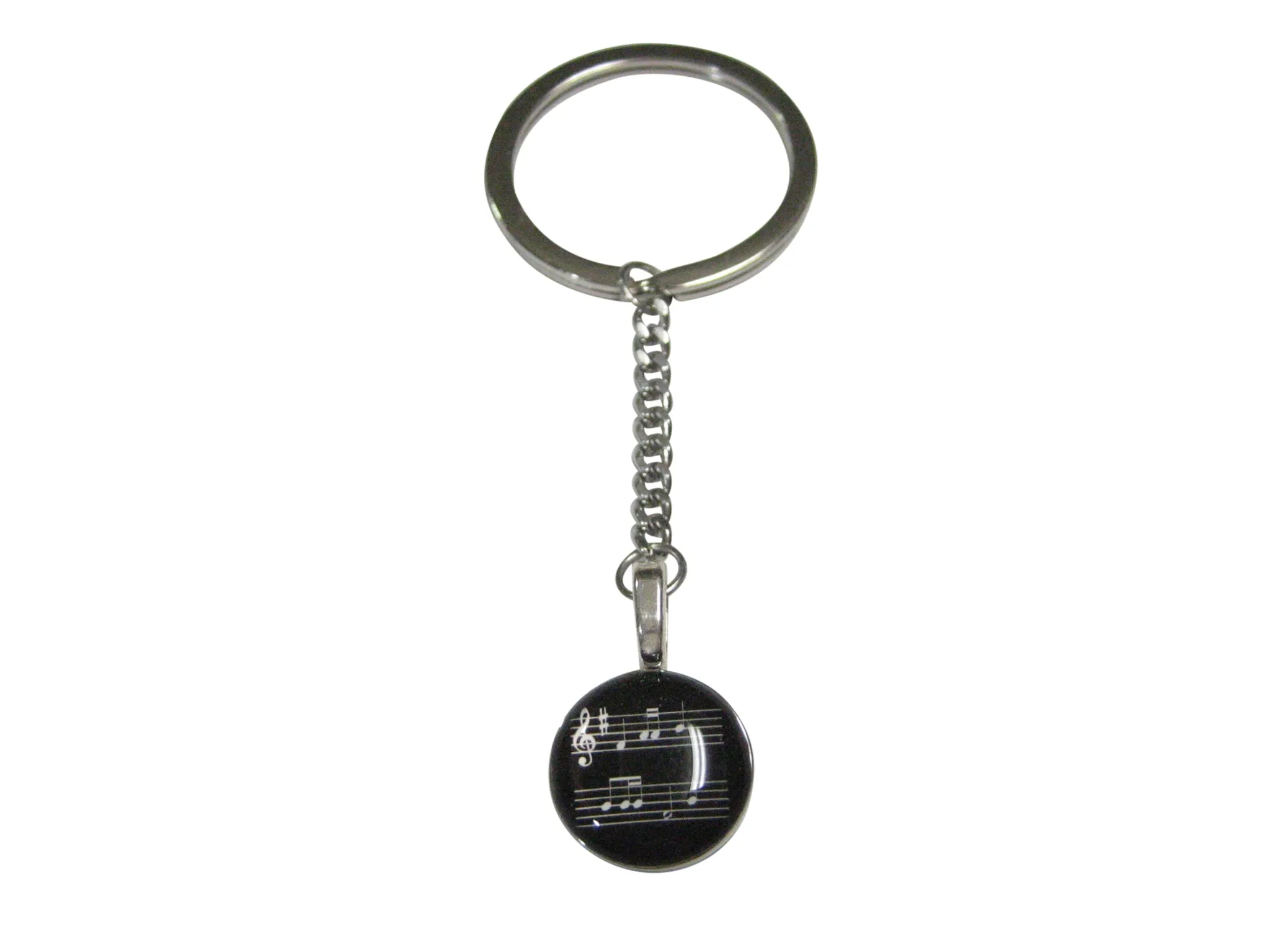Black Toned Circular Music Sheet Pendant Keychain