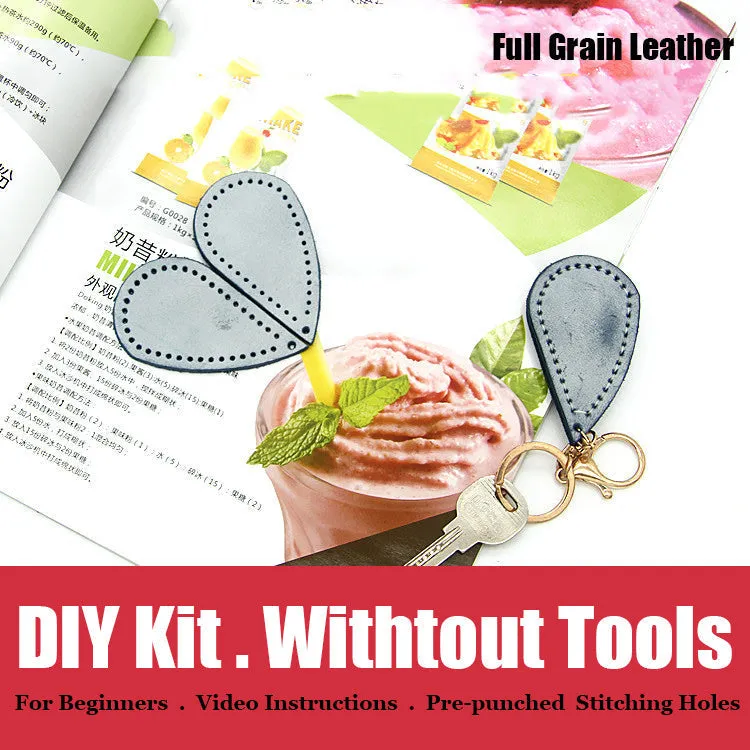 Blue Heart Leather Keychains Kit DIY Leather Keychains Kit DIY Heart Leather Projects DIY Leather Kit