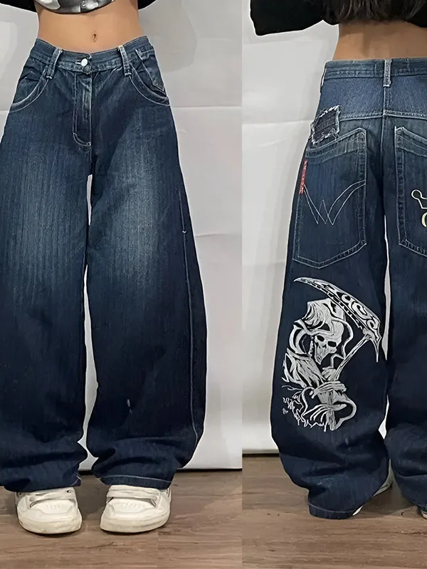 Blue Y2K Boyfriend Baggy Jeans with Personalized Pattern